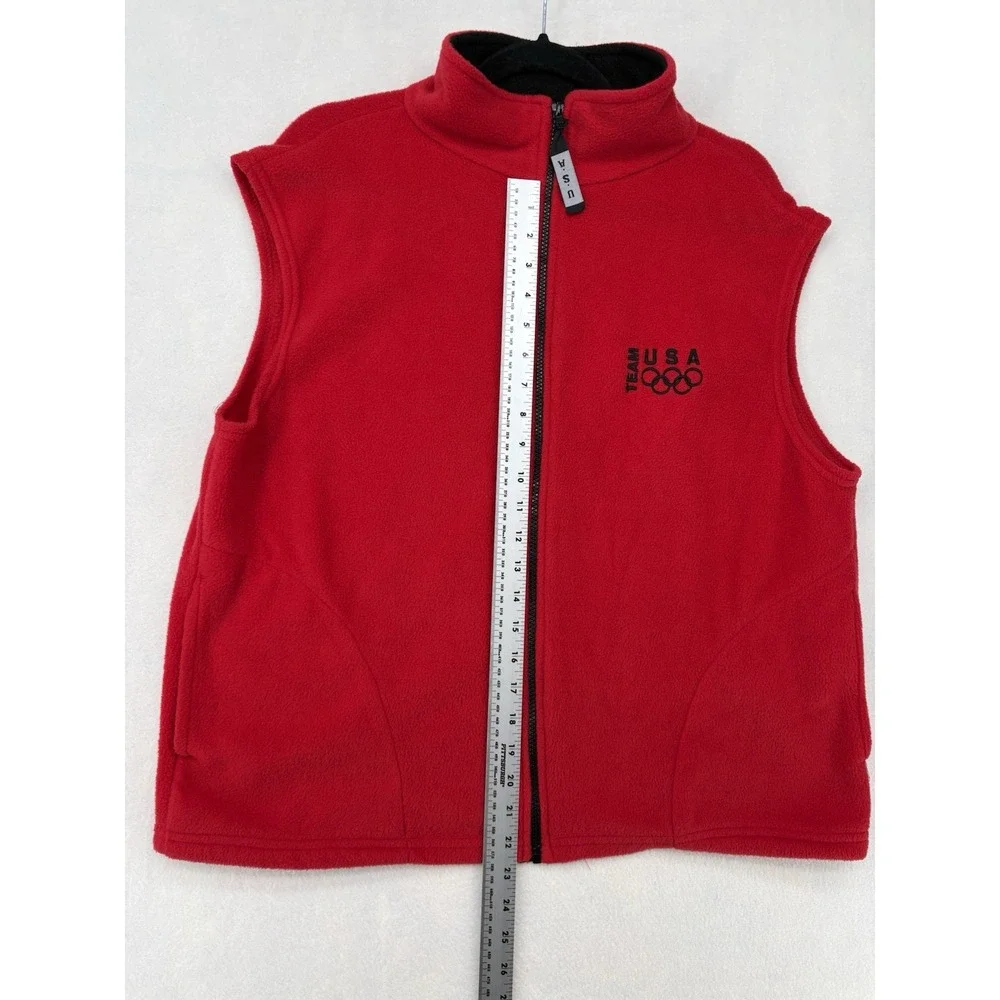 VTG Team USA Olympics Vest Fleece Red Full Zip Jacket Made in USA Mens XL